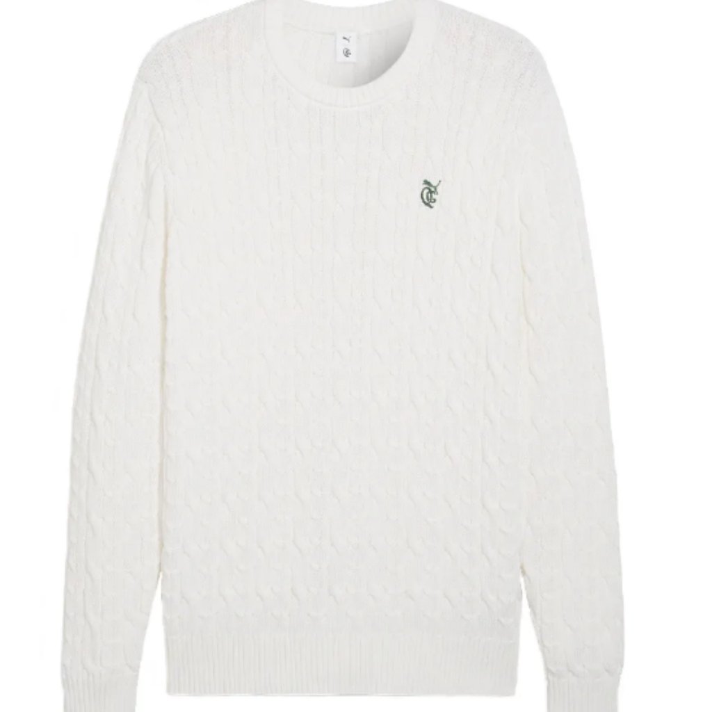 Puma X Quiet Golf Mens Cable Knit Logo Sweater Ivory/White Size M Euc